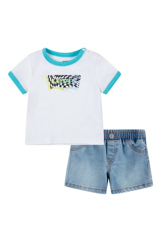 T-shirt et short en jean - Blanc et bleu