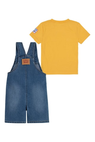 T-shirt et salopette-short en jean - Blanc, rouge, bleu et jaune