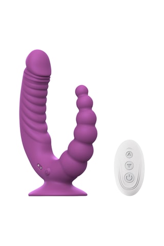 Vibromasseur double avec ventouse et télécommande - Violet