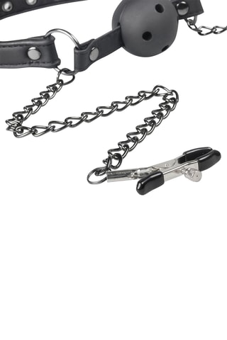 bâillon à boule avec pinces à tétons - Noir