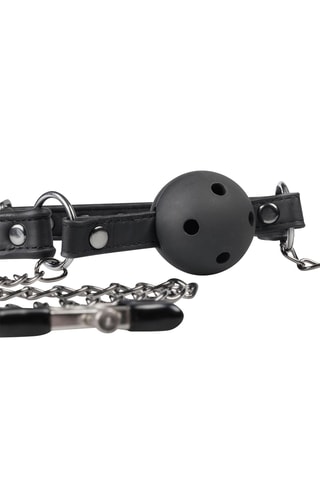 bâillon à boule avec pinces à tétons - Noir