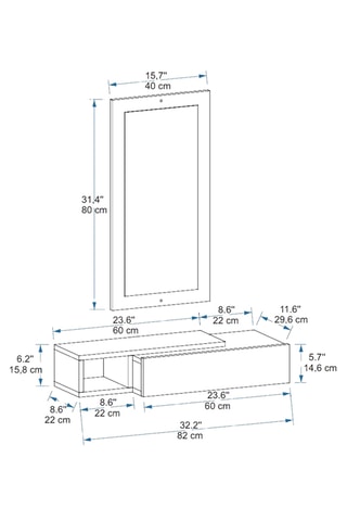 Meuble de couloir suspendu Vien - 82 x 15,8 x 29,6 cm