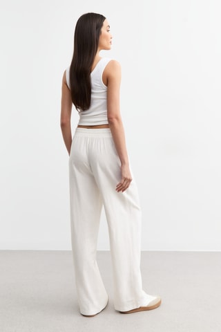 Pantaloni wide legs a vita alta in lino - Bianco