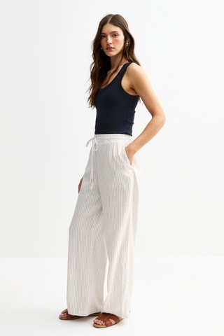 Pantaloni wide legs in lino - Panna