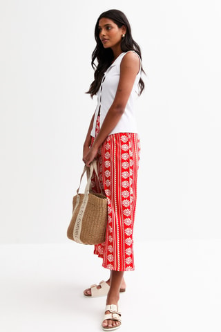 Pantaloni wide legs 7/8 - Rosso