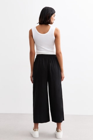 Pantaloni wide legs 7/8 in lino - Nero
