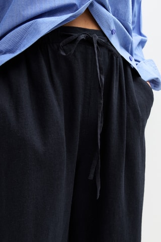 Pantaloni wide legs in lino - Nero