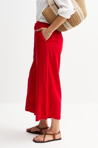 Pantaloni 7/8 a vita alta in lino - Rosso