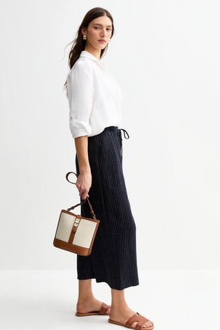 Pantaloni relaxed 7/8 in lino - Navy