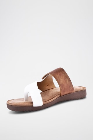 Chinelos de dedo com cunha - Castanho e branco