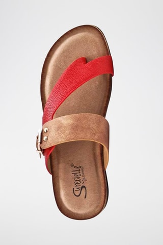 Chinelos de dedo com cunha - Castanho e vermelho