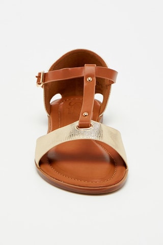 Sandálias 
Camel e dourado