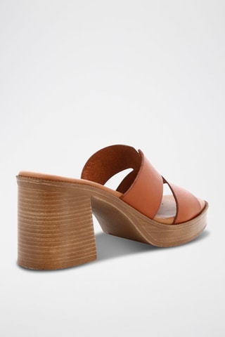 Mules à talons en cuir Elena - Camel