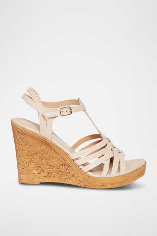 Sandales compensées en cuir Fabuleuse - Beige