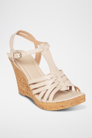 Sandales compensées en cuir Fabuleuse - Beige