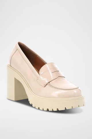 Mocassins à talons en cuir verni Clea - Beige