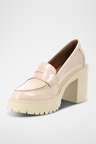 Mocassins à talons en cuir verni Clea - Beige