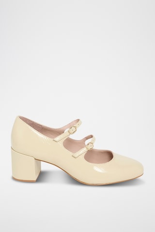 Babies à talons en <b>cuir</b> Doris - Écru