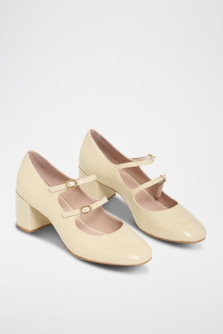 Babies à talons en <b>cuir</b> Doris - Écru