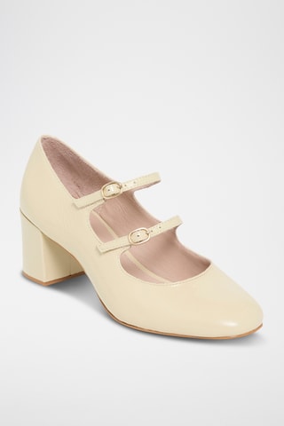 Babies à talons en <b>cuir</b> Doris - Écru