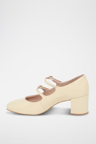 Babies à talons en <b>cuir</b> Doris - Écru