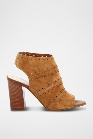 Sandálias de salto em raspa de couro Carla - Camel