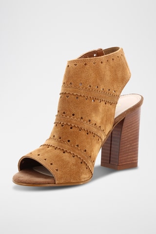 Sandálias de salto em raspa de couro Carla - Camel