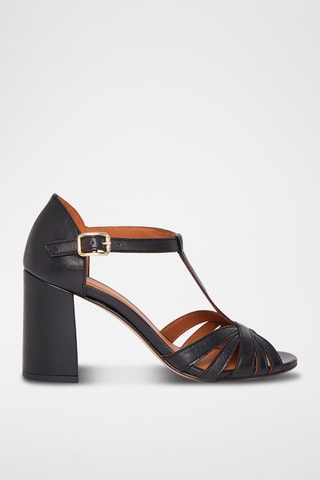 Sandales à talons en cuir de chèvre Tulipe - Noir