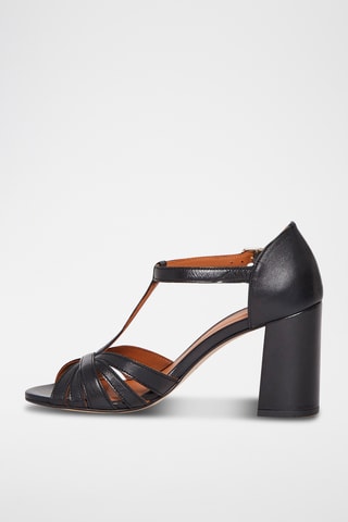 Sandales à talons en cuir de chèvre Tulipe - Noir