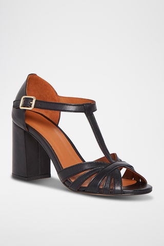 Sandales à talons en cuir de chèvre Tulipe - Noir