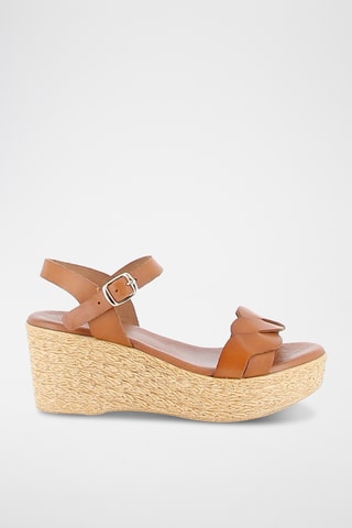 Sandales compensées en cuir Pavala - Camel