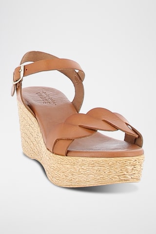 Sandales compensées en cuir Pavala - Camel