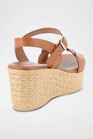 Sandales compensées en cuir Pavala - Camel