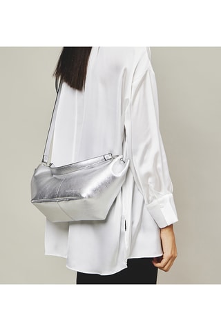 Sac porté épaule en cuir - Argenté