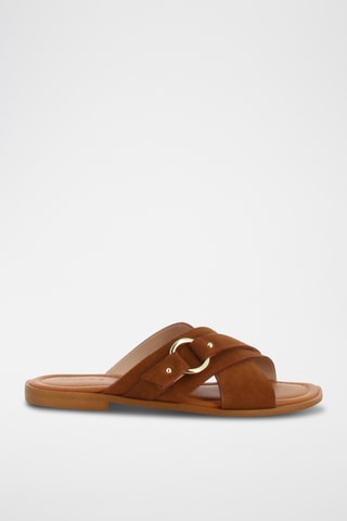 Mules en croûte de cuir nubuck Talia - Camel
