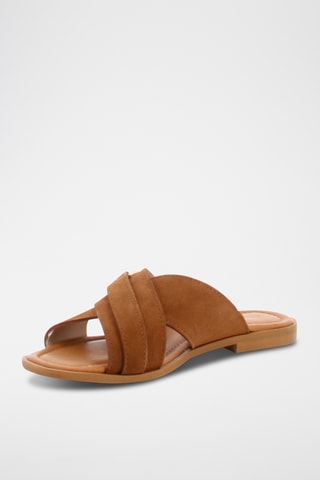 Mules en croûte de cuir nubuck Talia - Camel
