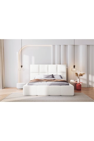 Lit-coffre avec tête de lit Isa - Blanc - Tissu