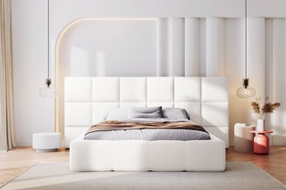 Lit-coffre avec tête de lit Isa - Blanc - Tissu