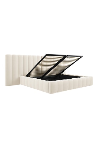 Lit-coffre avec tête de lit double Gina - Beige clair - Toucher velours