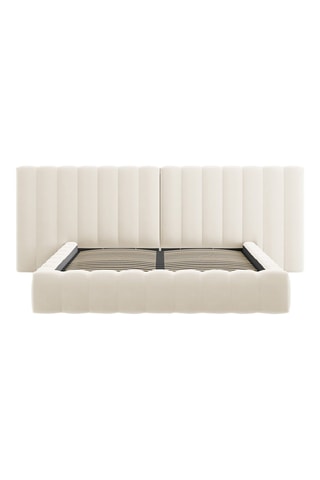 Lit-coffre avec tête de lit double Gina - Beige clair - Toucher velours