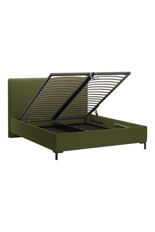 Lit-coffre avec sommier Polly - Vert olive - Tissu bouclette