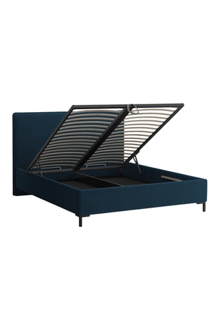 Lit-coffre avec sommier Polly - Bleu marine - Tissu