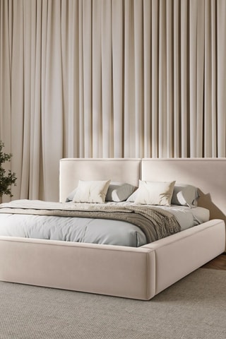 Lit-coffre avec sommier Arendal - Beige - Toucher velours