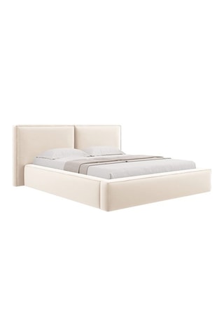 Lit-coffre avec sommier Arendal - Beige - Toucher velours