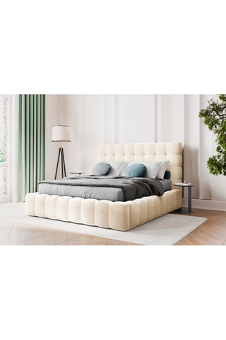 Lit-coffre avec tête de lit Bali - Beige clair - Toucher velours