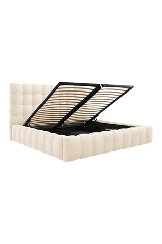 Lit-coffre avec tête de lit Bali - Beige clair - Toucher velours