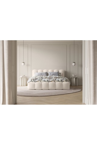 Lit-coffre avec sommier Cameron - Beige - Tissu chenille