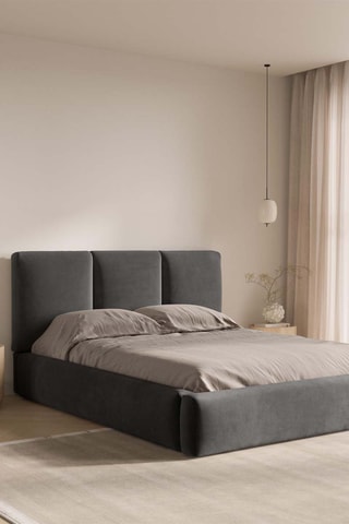 Lit-coffre avec sommier Nicolas - Gris foncé - Toucher velours