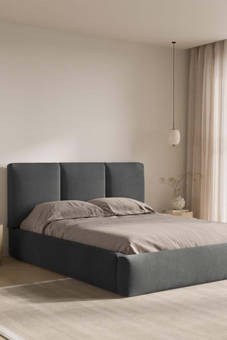 Lit-coffre avec sommier Nicolas - Gris - Tissu chenille