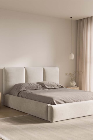 Lit-coffre avec sommier Nicolas - Beige - Toucher velours